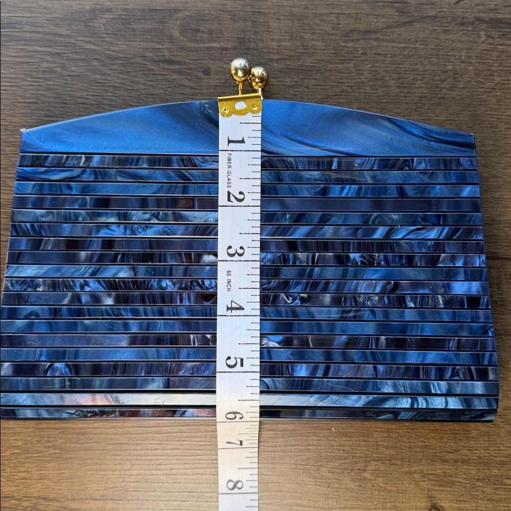 Vintage Blue Lucite Clutch Mother of Pearl Effect Hard Case Evening Bag - Picture 15 of 15